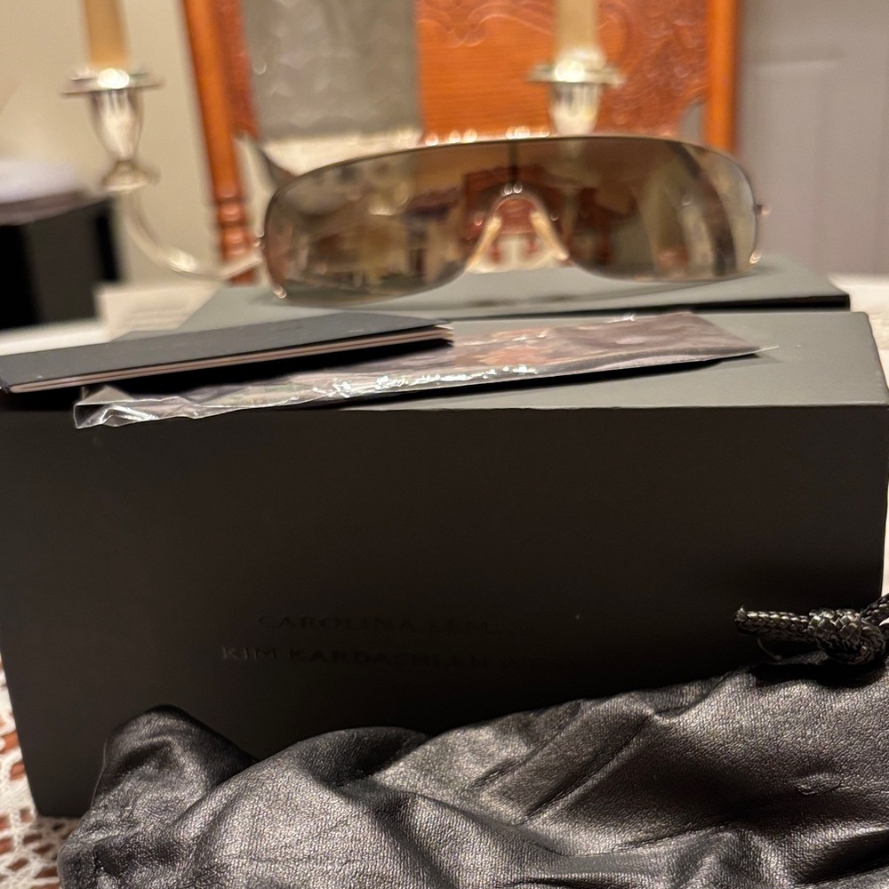 Gently Used Kim Kardashian WEST Carolina Lemke Women's GOLD Sunglasses- Chaotix